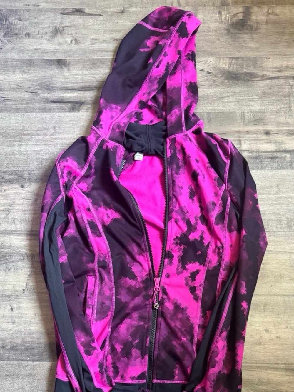 Lululemon Dance Studio Jacket Reversible Pink Black Ink Blot Print Sz 6